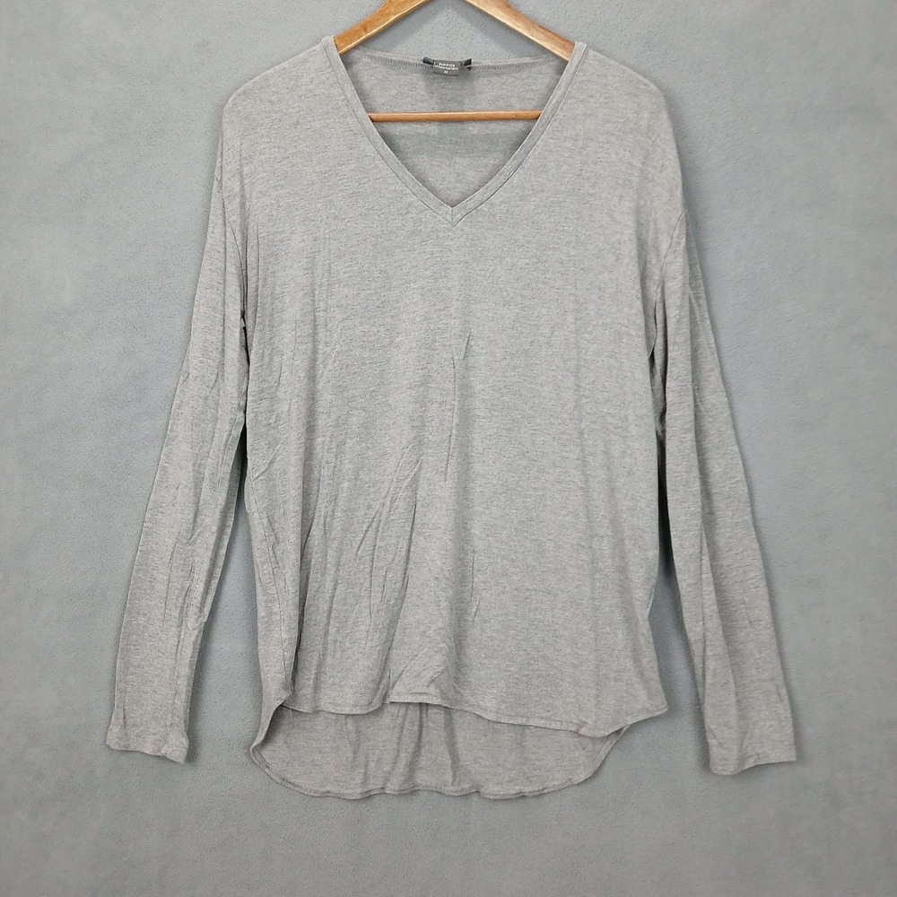 Pure Amici Shirt Womens Medium‎ Gray Bamboo Knit Stretch Natural Everyday V Neck